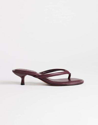 Topshop Topshop Axel toe thong mid heel sandals in aubergine-Red