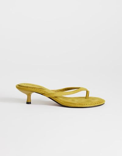 Topshop Topshop Axel toe thong mid heel sandals in olive-Green