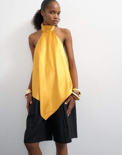 Topshop Topshop backless high neck halter top in yellow