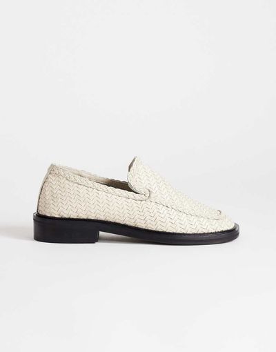 Topshop Topshop Bali leather weave flat loafers in off white-Yellow