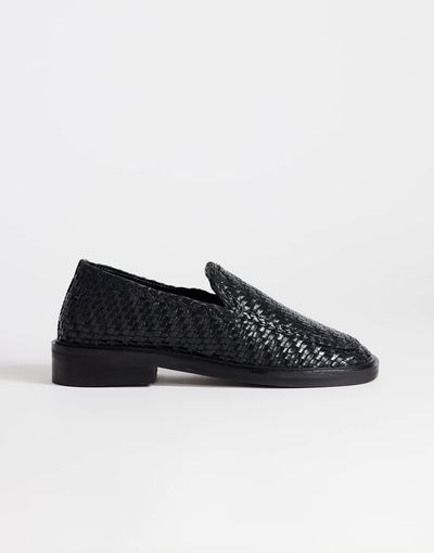 Topshop Topshop Bali real leather weave flat shoe loafers in black