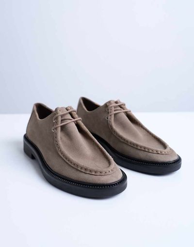 Topshop Topshop Banks real suede leather lace up shoes in taupe-Neutral