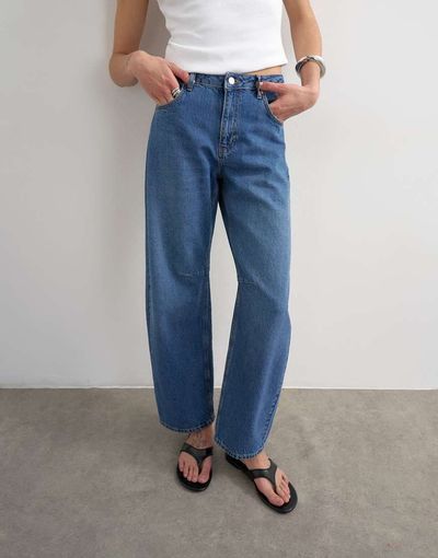 Topshop Topshop Barrel high rise jeans in rich blue