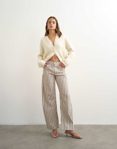 Topshop Topshop Barrel mid rise jeans in blue and natural stripes-Multi
