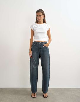 Topshop Topshop Barrel mid rise jeans in blue black