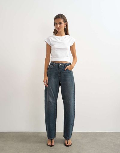 Topshop Topshop Barrel mid rise jeans in blue black