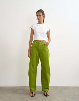 Topshop Topshop Barrel mid rise jeans in bright olive-Green