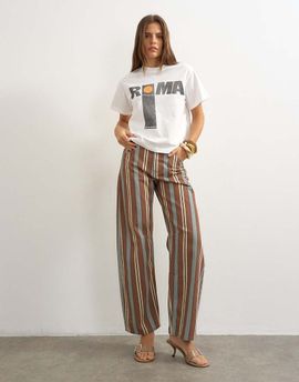 Topshop Topshop Barrel mid rise jeans in brown and blue stripes-Multi