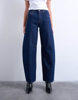 Topshop Topshop Barrel mid rise jeans in indigo rinse-Blue