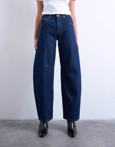 Topshop Topshop Barrel mid rise jeans in indigo rinse-Blue