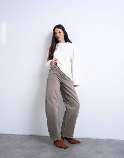 Topshop Topshop Barrel mid rise jeans in pesto-Green