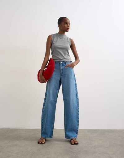 Topshop Topshop Barrel mid rise jeans in vintage blue
