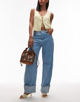 Topshop Topshop barrel turn-up jeans in bleach-Blue