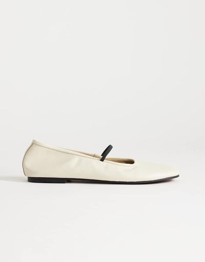 Topshop Topshop Bella leather round toe ballet flats in off white-Neutral