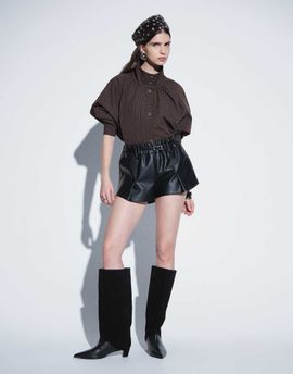 Topshop Topshop belted mini faux leather short in black