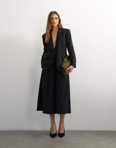 Topshop Topshop belted pleated cropped wide leg pants in black