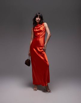 Topshop Topshop bias ruched arm hole maxi occasion dress in orange