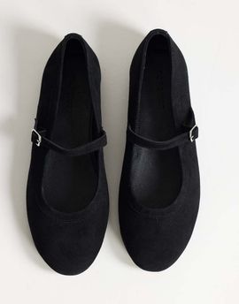 Topshop Topshop Billy real suede ballet flats with buckle in black