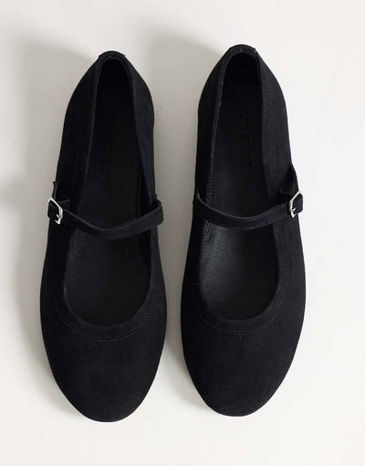 Topshop Topshop Billy real suede ballet flats with buckle in black