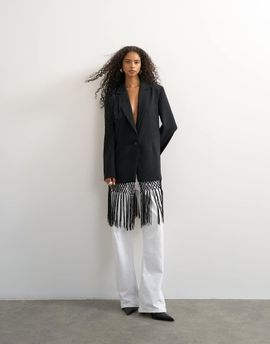 Topshop Topshop blazer with fringe detail in black