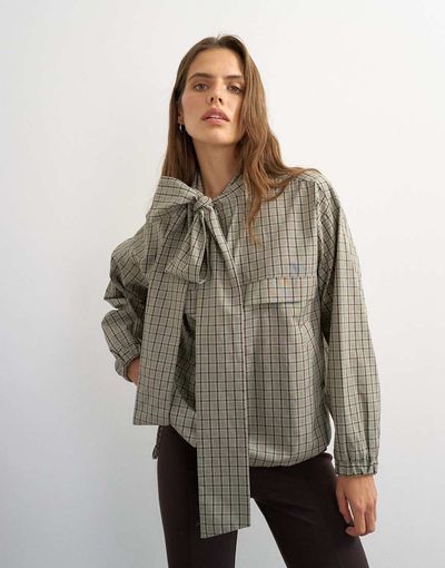 Topshop Topshop bomber jacket with scarf detail in plaid - part of a set-Multi