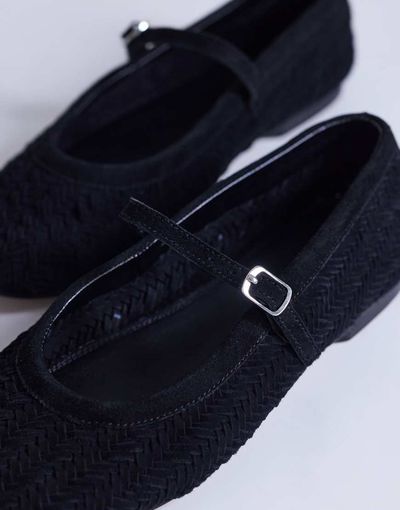 Topshop Topshop Bonnie real suede woven ballet flats in black