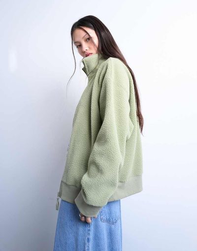 Topshop Topshop borg funnel zip through in green
