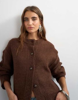 Topshop Topshop boxy deep rib knit cardigan in pecan-Neutral