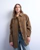 Topshop Topshop boxy mid length high break faux suede jacket in brown - 1