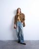 Topshop Topshop boxy mid length high break faux suede jacket in brown - 2