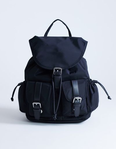 Topshop Topshop Bradley large nylon & PU backpack with pockets in black