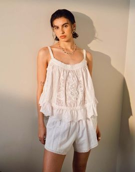 Topshop Topshop broderie mini bloomer shorts in white - part of a set
