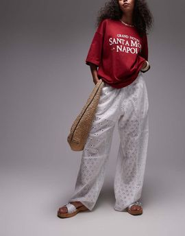 Topshop Topshop broderie straight leg pants in white