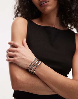 Topshop Topshop Brooklyn 2 pack cuff bracelets in silver tone