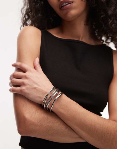 Topshop Topshop Brooklyn 2 pack cuff bracelets in silver tone