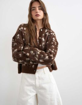 Topshop Topshop brushed knit animal cardigan in brown