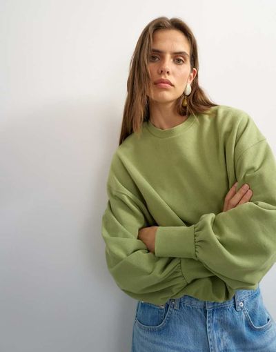 Topshop Topshop bubble hem sweatshirt in washed sage-Green