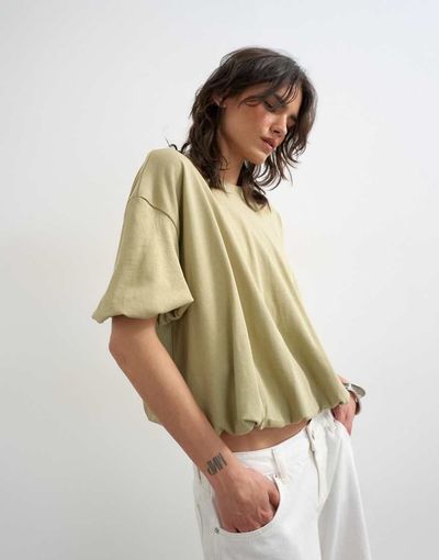 Topshop Topshop bubble hem tee in taupe-Neutral