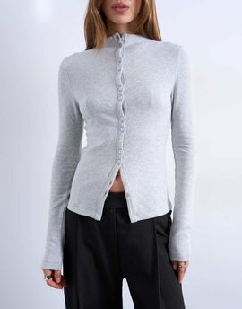 Topshop Topshop button down long sleeve cardigan top in gray