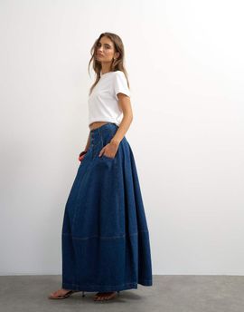 Topshop Topshop button front barrel maxi skirt in indigo-Black