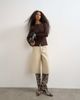 Topshop Topshop button through long sleeve top in chocolate-Brown - 3