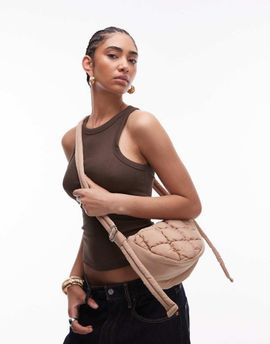 Topshop Topshop Callie scoop quilted nylon cross body bag in camel-Neutral