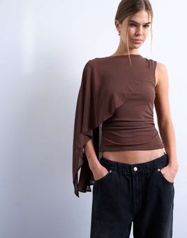 Topshop Topshop cape detail sleeveless top in chocolate brown