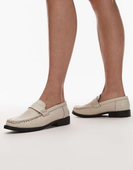 Topshop Topshop Carey real leather loafers with ruched detail in buttermilk-Yellow