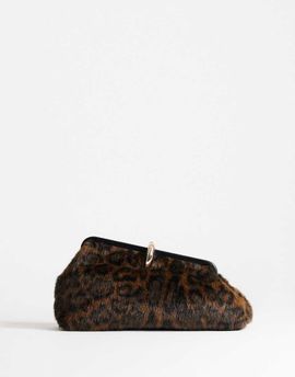 Topshop Topshop Carlie faux fur medium clutch purse with hardware in leopard print-Brown
