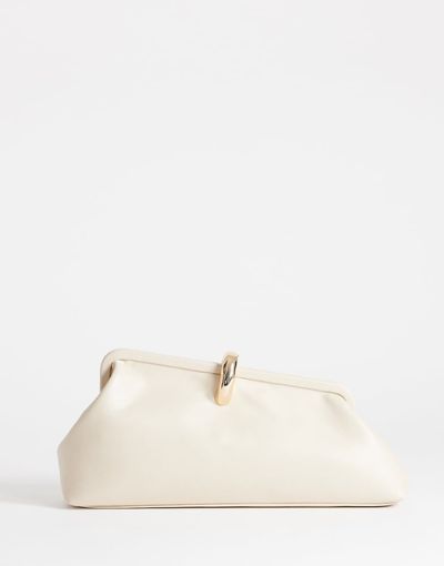 Topshop Topshop Carlie medium clutch with hardware in stone-Neutral