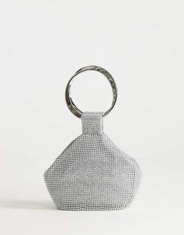 Topshop Topshop Cherry metal handle grab bag in silver diamante