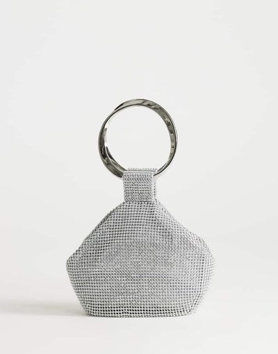 Topshop Topshop Cherry metal handle grab bag in silver diamante