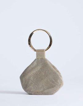 Topshop Topshop Cherry metal handle small clutch purse in gold rhinestones