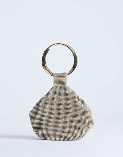 Topshop Topshop Cherry metal handle small clutch purse in gold rhinestones